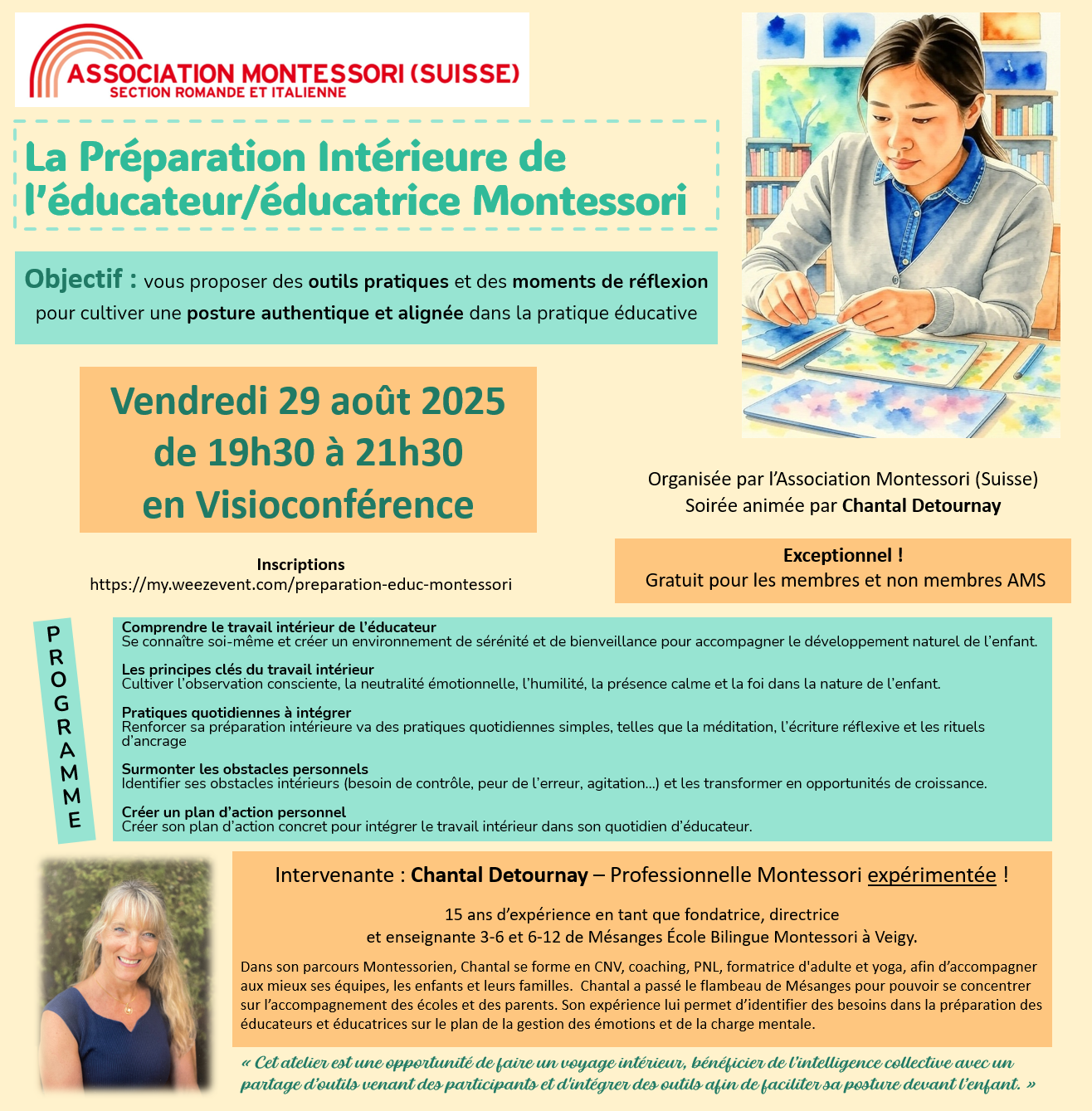 Préparation intérieure de l&rsquo;éducateur/éducatrice Montessori avec Chantal Detournay