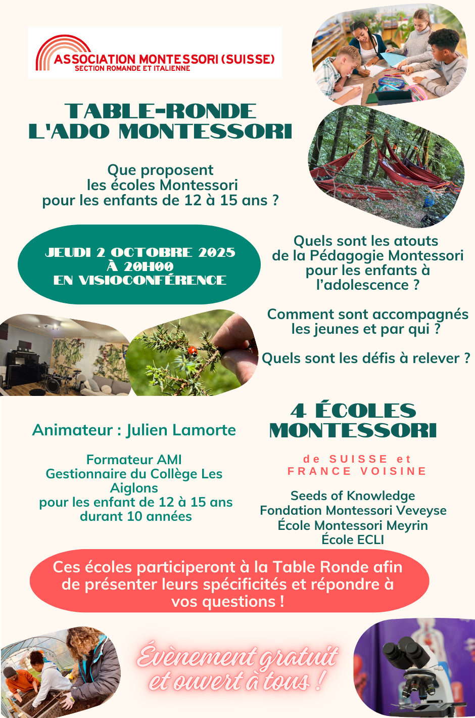 Table Ronde : L&rsquo;Adolescent de 12-15 ans en Montessori